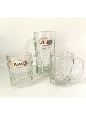 3 A&W Root Beer Mugs Advertising 1980's Vintage Barware
